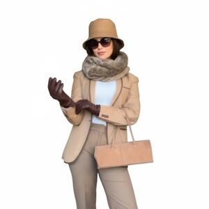 Bundle of 4 items Knit Scarf, leather gloves, hat and bag.